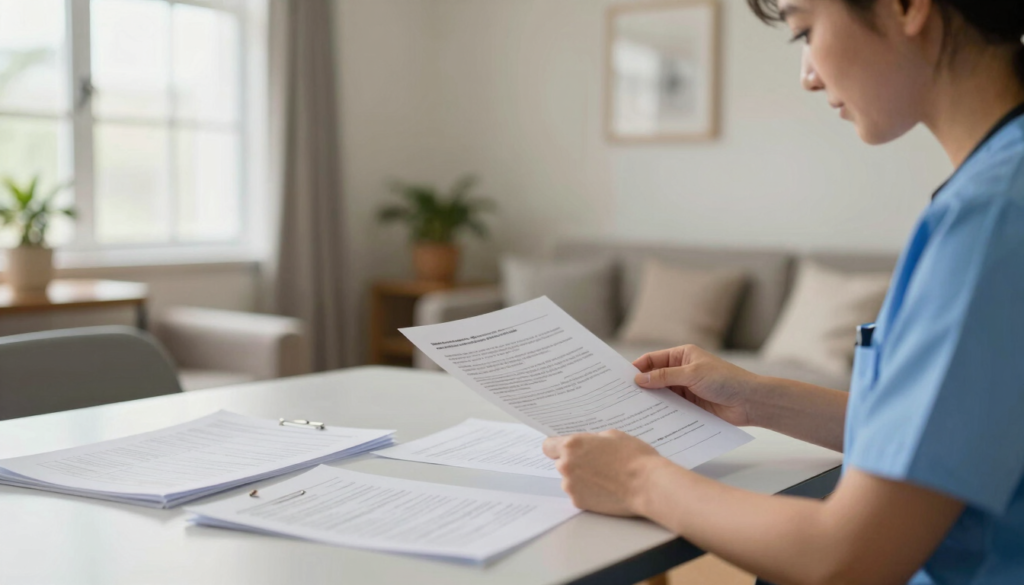 Professionnel examinant une documentation qualité sur le terrain